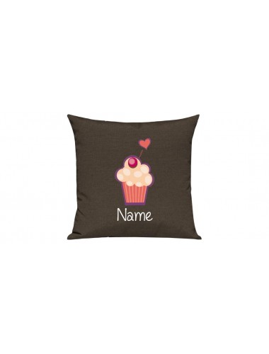 Sofa Kissen mit tollem Motiv Muffin inkl Ihrem Wunschnamen, Farbe braun