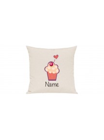 Sofa Kissen mit tollem Motiv Muffin inkl Ihrem Wunschnamen, Farbe creme