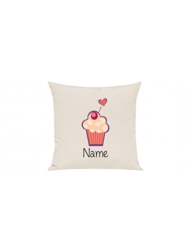 Sofa Kissen mit tollem Motiv Muffin inkl Ihrem Wunschnamen, Farbe creme