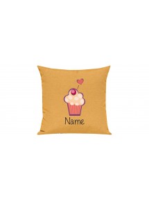 Sofa Kissen mit tollem Motiv Muffin inkl Ihrem Wunschnamen, Farbe gelb