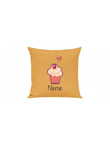 Sofa Kissen mit tollem Motiv Muffin inkl Ihrem Wunschnamen, Farbe gelb