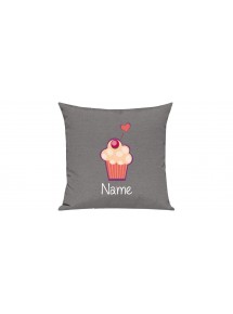Sofa Kissen mit tollem Motiv Muffin inkl Ihrem Wunschnamen, Farbe grau