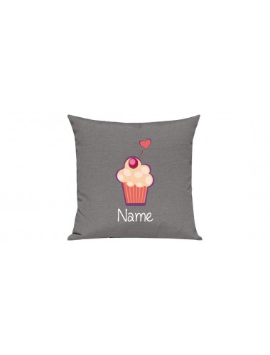 Sofa Kissen mit tollem Motiv Muffin inkl Ihrem Wunschnamen, Farbe grau