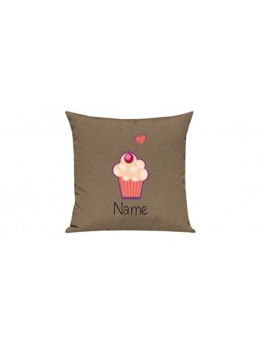 Sofa Kissen mit tollem Motiv Muffin inkl Ihrem Wunschnamen, Farbe hellbraun