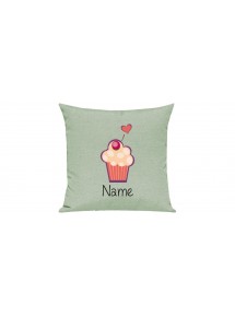 Sofa Kissen mit tollem Motiv Muffin inkl Ihrem Wunschnamen, Farbe pastellgruen
