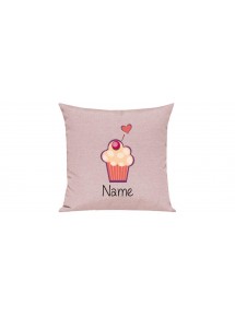 Sofa Kissen mit tollem Motiv Muffin inkl Ihrem Wunschnamen, Farbe rosa