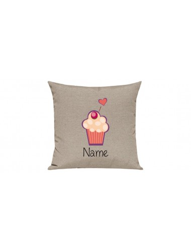 Sofa Kissen mit tollem Motiv Muffin inkl Ihrem Wunschnamen, Farbe sand