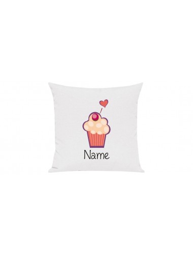 Sofa Kissen mit tollem Motiv Muffin inkl Ihrem Wunschnamen, Farbe weiss
