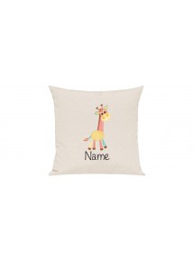 Sofa Kissen mit tollem Motiv Giraffe inkl Ihrem Wunschnamen, Farbe creme