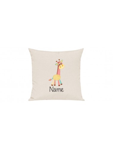Sofa Kissen mit tollem Motiv Giraffe inkl Ihrem Wunschnamen, Farbe creme