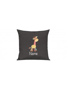 Sofa Kissen mit tollem Motiv Giraffe inkl Ihrem Wunschnamen, Farbe dunkelgrau
