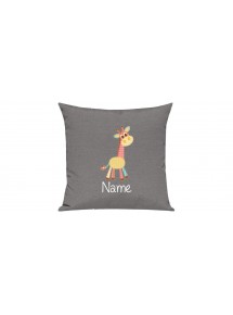 Sofa Kissen mit tollem Motiv Giraffe inkl Ihrem Wunschnamen, Farbe grau