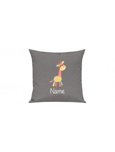 Sofa Kissen mit tollem Motiv Giraffe inkl Ihrem Wunschnamen, Farbe grau