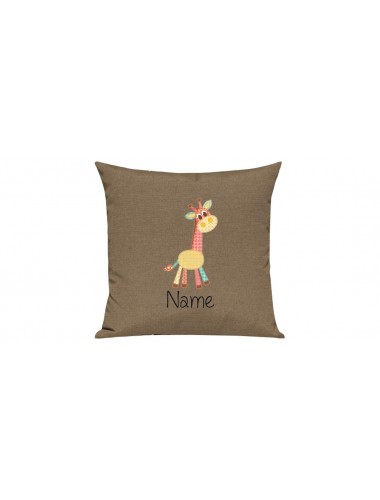 Sofa Kissen mit tollem Motiv Giraffe inkl Ihrem Wunschnamen, Farbe hellbraun