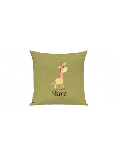 Sofa Kissen mit tollem Motiv Giraffe inkl Ihrem Wunschnamen, Farbe hellgruen