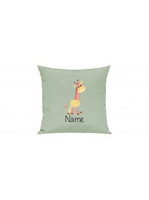 Sofa Kissen mit tollem Motiv Giraffe inkl Ihrem Wunschnamen, Farbe pastellgruen