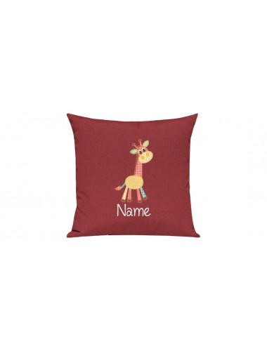 Sofa Kissen mit tollem Motiv Giraffe inkl Ihrem Wunschnamen, Farbe rot