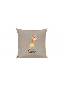 Sofa Kissen mit tollem Motiv Giraffe inkl Ihrem Wunschnamen, Farbe sand