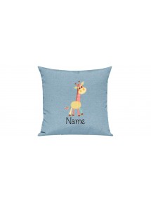 Sofa Kissen mit tollem Motiv Giraffe inkl Ihrem Wunschnamen, Farbe tuerkis