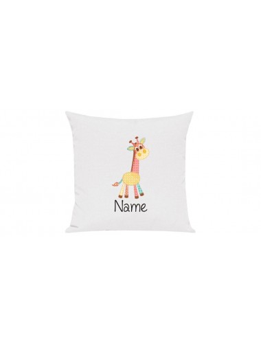 Sofa Kissen mit tollem Motiv Giraffe inkl Ihrem Wunschnamen, Farbe weiss