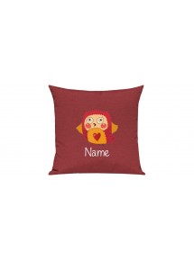 Sofa Kissen mit tollem Motiv Eule inkl Ihrem Wunschnamen, Farbe rot