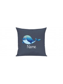 Sofa Kissen mit tollem Motiv Delfin inkl Ihrem Wunschnamen, Farbe blau