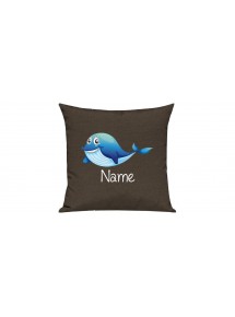 Sofa Kissen mit tollem Motiv Delfin inkl Ihrem Wunschnamen, Farbe braun