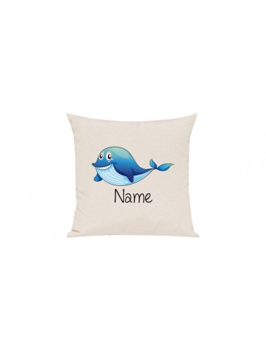 Sofa Kissen mit tollem Motiv Delfin inkl Ihrem Wunschnamen, Farbe creme
