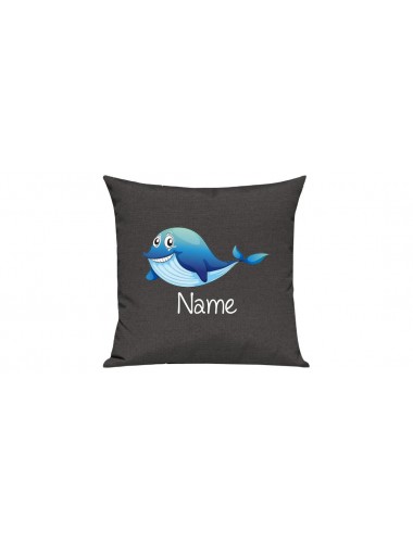 Sofa Kissen mit tollem Motiv Delfin inkl Ihrem Wunschnamen, Farbe dunkelgrau
