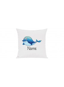 Sofa Kissen mit tollem Motiv Delfin inkl Ihrem Wunschnamen, Farbe weiss