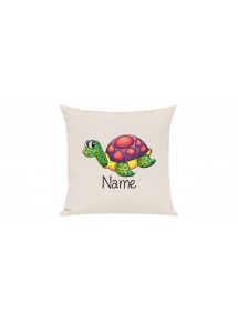 Sofa Kissen mit tollem Motiv Schildkröte inkl Ihrem Wunschnamen, Farbe creme