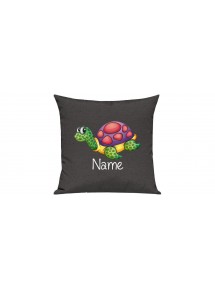 Sofa Kissen mit tollem Motiv Schildkröte inkl Ihrem Wunschnamen, Farbe dunkelgrau