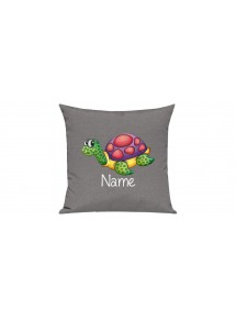Sofa Kissen mit tollem Motiv Schildkröte inkl Ihrem Wunschnamen, Farbe grau