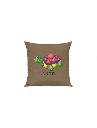 Sofa Kissen mit tollem Motiv Schildkröte inkl Ihrem Wunschnamen, Farbe hellbraun