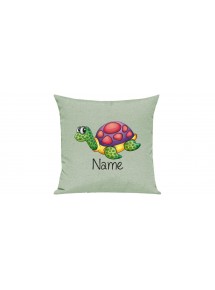 Sofa Kissen mit tollem Motiv Schildkröte inkl Ihrem Wunschnamen, Farbe pastellgruen