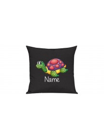 Sofa Kissen mit tollem Motiv Schildkröte inkl Ihrem Wunschnamen, Farbe schwarz