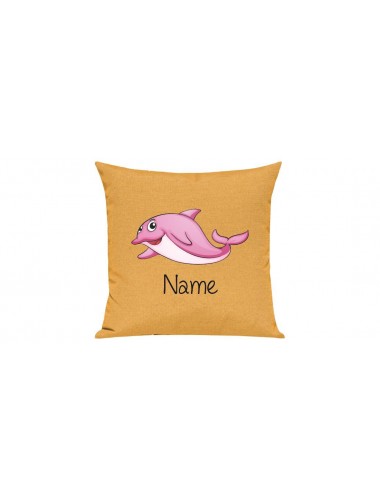 Sofa Kissen mit tollem Motiv Delfin inkl Ihrem Wunschnamen, Farbe gelb