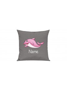Sofa Kissen mit tollem Motiv Delfin inkl Ihrem Wunschnamen, Farbe grau