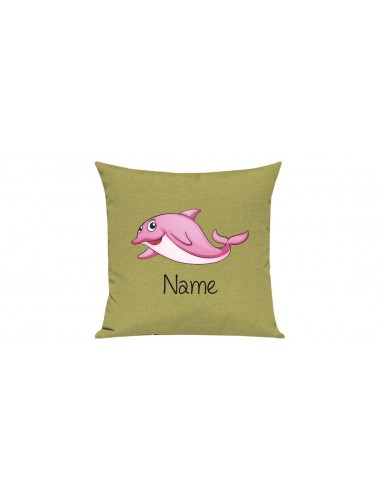 Sofa Kissen mit tollem Motiv Delfin inkl Ihrem Wunschnamen, Farbe hellgruen