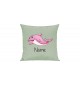 Sofa Kissen mit tollem Motiv Delfin inkl Ihrem Wunschnamen, Farbe pastellgruen