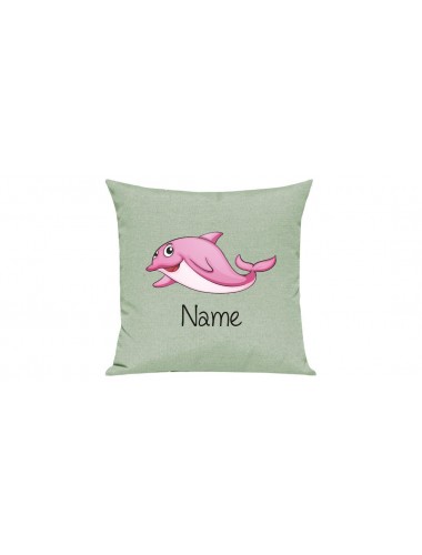Sofa Kissen mit tollem Motiv Delfin inkl Ihrem Wunschnamen, Farbe pastellgruen