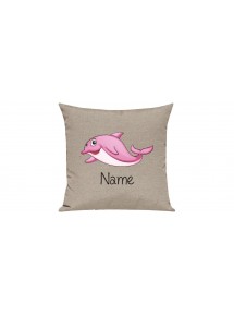 Sofa Kissen mit tollem Motiv Delfin inkl Ihrem Wunschnamen, Farbe sand