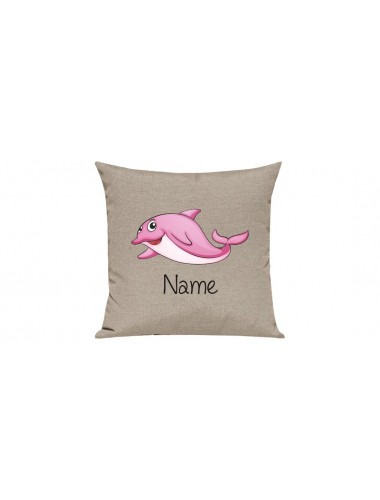 Sofa Kissen mit tollem Motiv Delfin inkl Ihrem Wunschnamen, Farbe sand