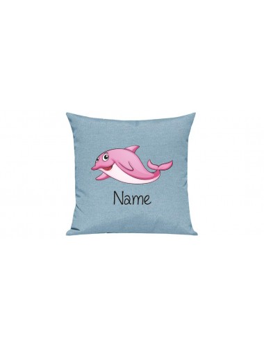 Sofa Kissen mit tollem Motiv Delfin inkl Ihrem Wunschnamen, Farbe tuerkis