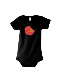 Baby Body mit tollen Motiven Spatz, Farbe schwarz, Größe 12-18 Monate
