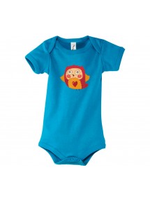 Baby Body mit tollen Motiven Eule, Farbe hellblau, Größe 12-18 Monate