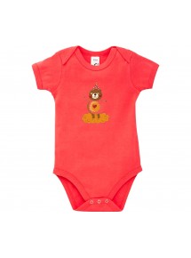 Baby Body mit tollen Motiven Bär, Farbe rot, Größe 12-18 Monate