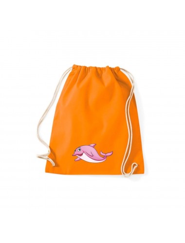 Turnbeutel mit süßen Motiven Delfin, Farbe orange