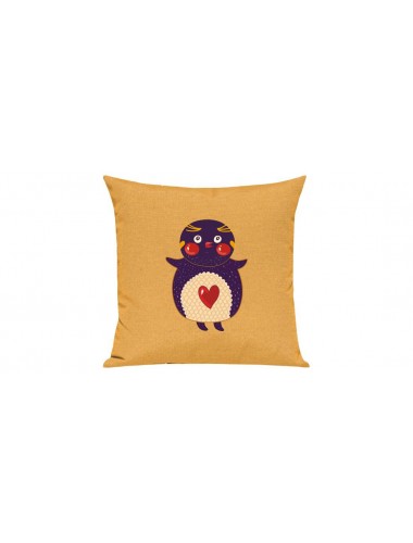 Sofa Kissen mit tollem Motiv Pinguin, Farbe gelb