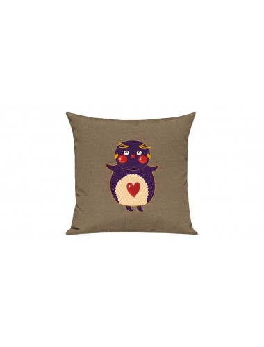 Sofa Kissen mit tollem Motiv Pinguin, Farbe hellbraun